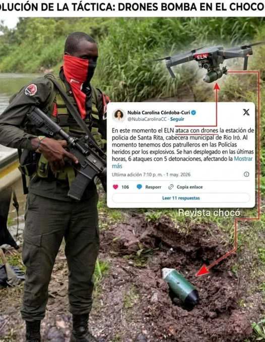 ESCALADA VIOLENTA EN CHOCÓ: ATAQUE CON DRONES DEL ELN DEJA POLICÍAS HERIDOS EN RÍO IRÓ